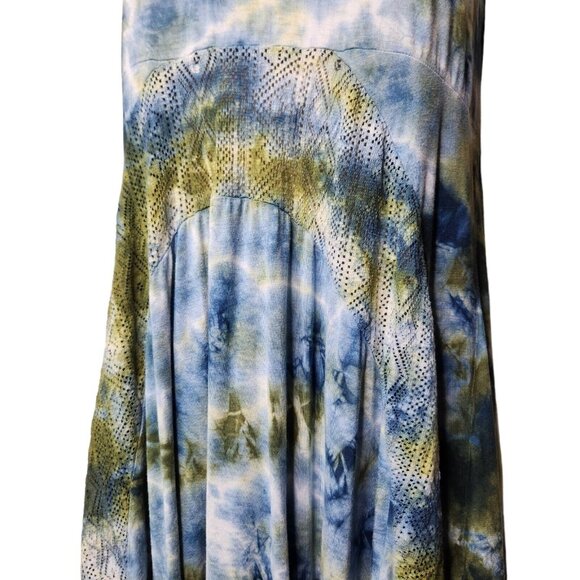 Yak N Yeti Size S Sleeveless Tie Dye Blue Green Eyelet Tunic Summer Top - Picture 7 of 9